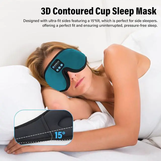 Alt view image 3 of 7 - Sleep Mask with Bluetooth Headphones, 3D Sleep Mask Wireless Music Eye Mask for Sleeping Side/Back Sleepers Sleep Headphones Gift (Turquoise)
