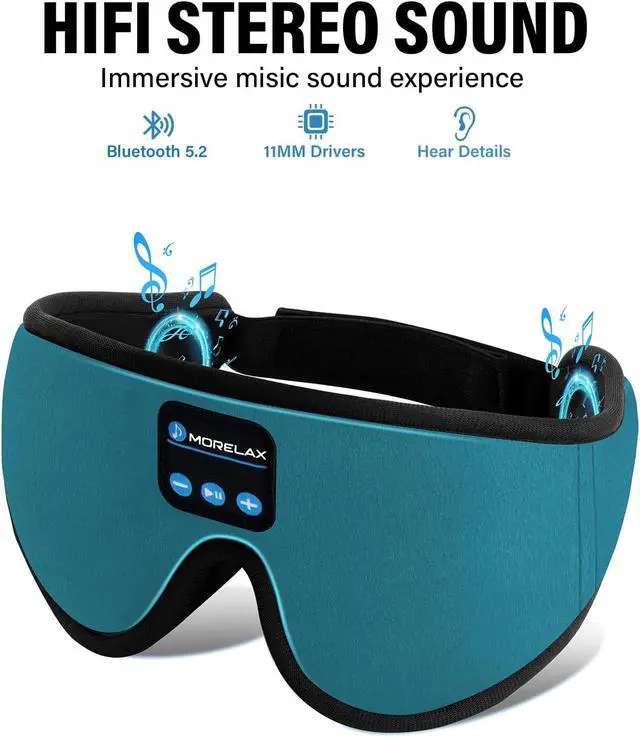 Alt view image 4 of 7 - Sleep Mask with Bluetooth Headphones, 3D Sleep Mask Wireless Music Eye Mask for Sleeping Side/Back Sleepers Sleep Headphones Gift (Turquoise)