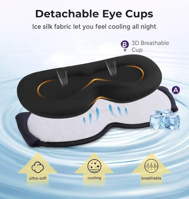 Alt view image 3 of 7 - Sleep Mask Headphones with Bluetooth 5.4, Wireless Music Eye Mask for Sleeping Headphones Detachable 3D Eye Cups Cooling Breathable Bluetooth Eye Mask for Side Sleepers(Purple)