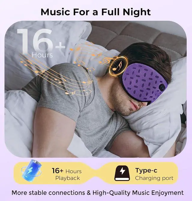 Alt view image 6 of 7 - Sleep Mask Headphones with Bluetooth 5.4, Wireless Music Eye Mask for Sleeping Headphones Detachable 3D Eye Cups Cooling Breathable Bluetooth Eye Mask for Side Sleepers(Purple)