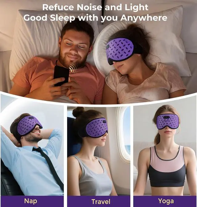 Alt view image 7 of 7 - Sleep Mask Headphones with Bluetooth 5.4, Wireless Music Eye Mask for Sleeping Headphones Detachable 3D Eye Cups Cooling Breathable Bluetooth Eye Mask for Side Sleepers(Purple)