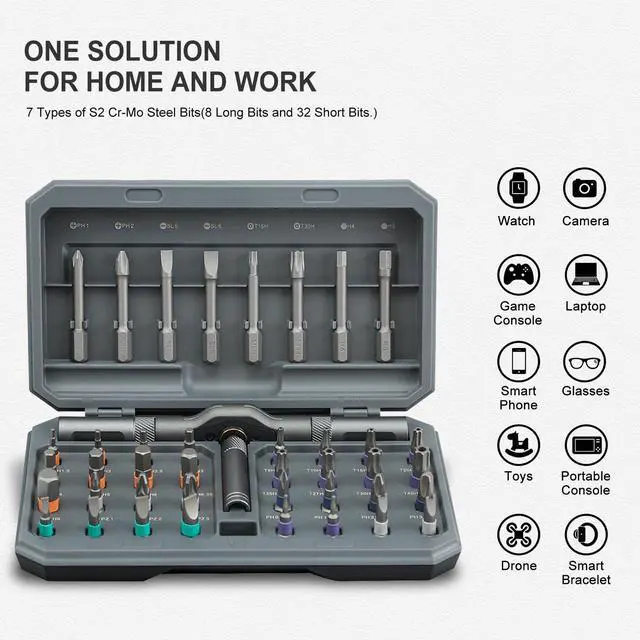 Alt view image 7 of 7 - 42 in 1 Magnetic Screwdriver, Screwdriver Set, Multi Bit Ratcheting Screwdriver Set with Storage Case Repair Tool Kit for Computer, Eyeglass, Bicycles, Watch, Ring Doorbell, Furniture and DIY
