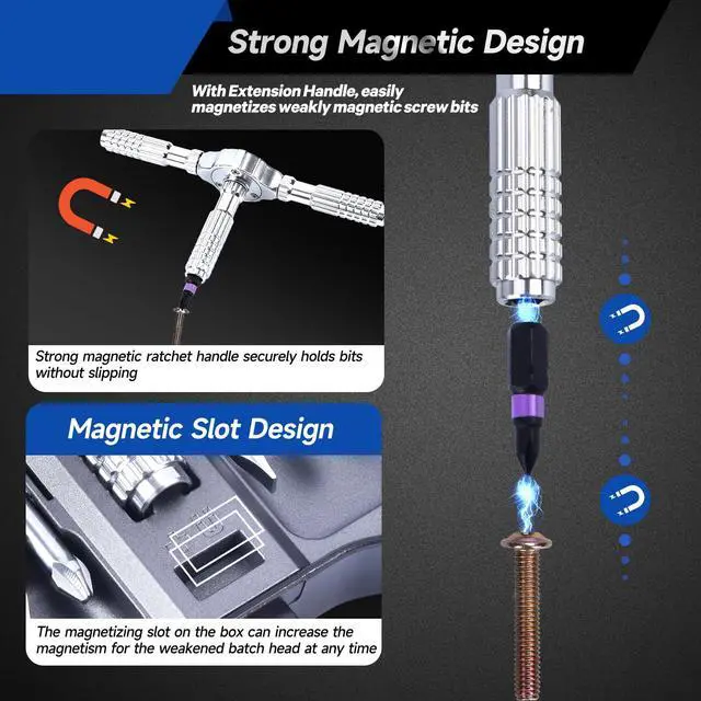 Alt view image 4 of 7 - 40-in-1 Magnetic Screwdriver Set with Ratcheting Handle,Magnetic Extension & 38 Precision Bits,Portable MultiTool Gadgets for Furniture,Bicycle,DIY Repair Kit