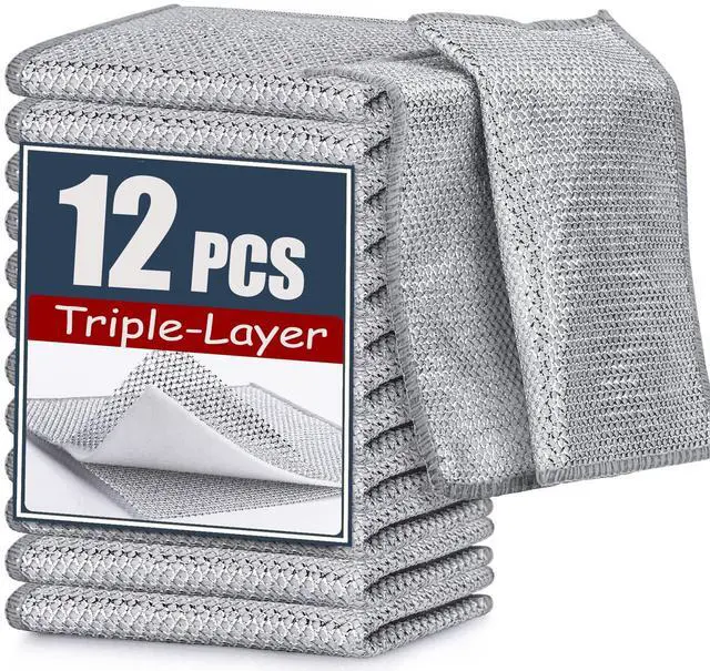 Main image of 12 Pcs New Upgrade Steel Wire Dishcloth,Triple-Layer Steel Wire Cleaning Cloth,Powerful Cleaning Non-Scratch Wire Dishcloth Rag for Cookware, Sinks, Dishes, Stove Tops