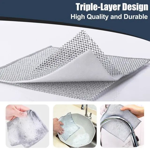 Alt view image 3 of 7 - 12 Pcs New Upgrade Steel Wire Dishcloth,Triple-Layer Steel Wire Cleaning Cloth,Powerful Cleaning Non-Scratch Wire Dishcloth Rag for Cookware, Sinks, Dishes, Stove Tops