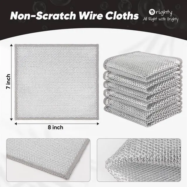 Alt view image 2 of 6 - 12 Pcs Multipurpose Wire Dishwashing Rag, Non-Scratch Wire Dish Cleaning Cloths for Wet and Dry, Reusable Steel Scrubber for Kitchen, Powerful Dishcloth Rag for Cookware, Dish, Stove-7"x8"