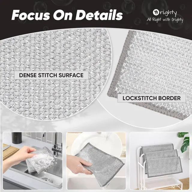 Alt view image 3 of 6 - 12 Pcs Multipurpose Wire Dishwashing Rag, Non-Scratch Wire Dish Cleaning Cloths for Wet and Dry, Reusable Steel Scrubber for Kitchen, Powerful Dishcloth Rag for Cookware, Dish, Stove-7"x8"