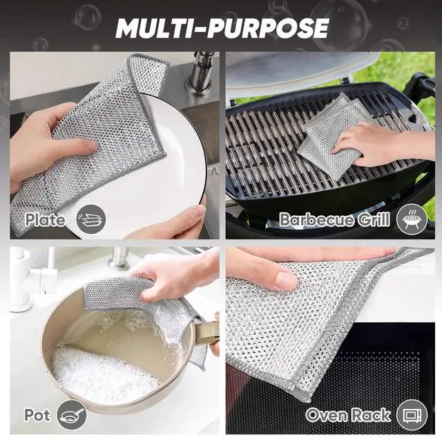 Alt view image 6 of 6 - 12 Pcs Multipurpose Wire Dishwashing Rag, Non-Scratch Wire Dish Cleaning Cloths for Wet and Dry, Reusable Steel Scrubber for Kitchen, Powerful Dishcloth Rag for Cookware, Dish, Stove-7"x8"