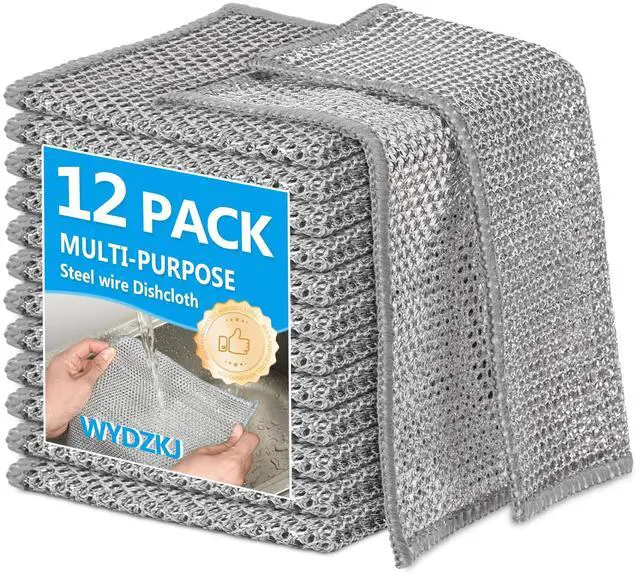 Main image of 12Pack Multipurpose Wire Dishwashing Rags, Upgrade Non Scratch Wire Dishcloth, Silver Mesh Dish Cloths, Reusable Metal Mesh Cleaning Cloths, Steel Scrub Rags for Kitchen/Stove/Oven/Bath