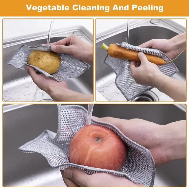 Alt view image 7 of 7 - Non Scratch Wire Dishcloth, Multipurpose Wire Dishwashing Rag for Wet and Dry, Multifunctional Dish Rags for Washing Dishes, Reusable Steel Wool Scrubber for Kitchen Cleaning