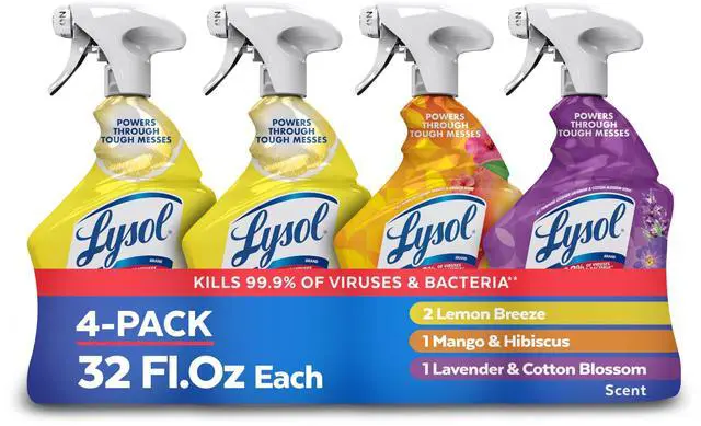 Main image of All Purpose Cleaner Spray, Multi-Purpose Disinfecting Spray, Kitchen & Bathroom Cleaner, Lemon Breeze, Lavender, & Mango Scents, 32oz (Pack of 4)
