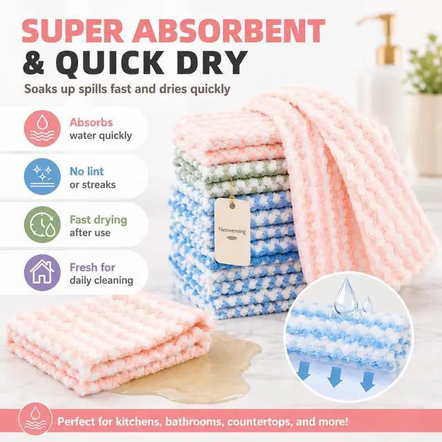 Alt view image 2 of 7 - 10PACK Kitchen Cleaning Cloths, Microfiber Dish Cloths: All-Purpose Washing/Soft/Lint Free/Absorbent/Quick Dry Reusable Washable Towels for Bathroom/Car/Glass, 10''x10'' - Mixcolor