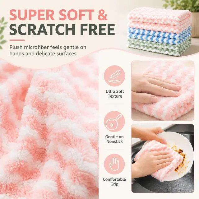 Alt view image 6 of 7 - 10PACK Kitchen Cleaning Cloths, Microfiber Dish Cloths: All-Purpose Washing/Soft/Lint Free/Absorbent/Quick Dry Reusable Washable Towels for Bathroom/Car/Glass, 10''x10'' - Mixcolor