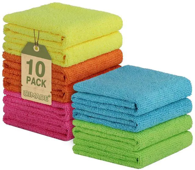 Main image of Microfiber Cleaning Cloth, 10 Pack Reusable Microfiber Towels for Cars Lint Free Cleaning Shop Towel Rags for Home Kitchen Automotive Bar Mechanic Restaurant Garage, 11.5"x 11.5", Multicolor