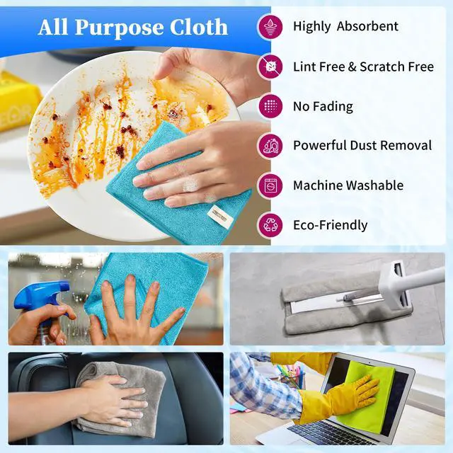 Alt view image 4 of 7 - Microfiber Cleaning Cloth - Pack of 24, Multi-Functional Cleaning Towels, Size: 12 x 16 in, Highly Absorbent Cleaning Rags, Lint-Free, Streak-Free Cleaning Cloths for Car Kitchen Home Office