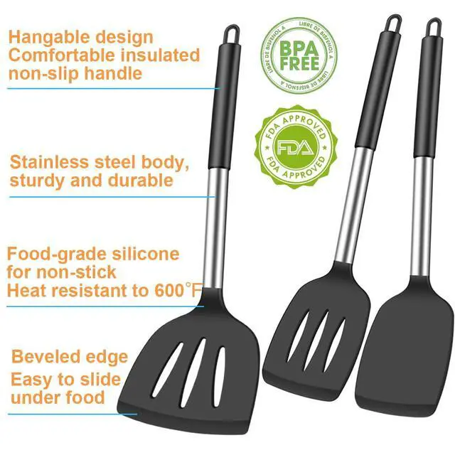 Alt view image 2 of 7 - 3Pcs Silicone Spatula Set Heat Resistant Spatulas for Nonstick Cookware Fish Turner Plastic Spatulas Rubber Wok Spatula, Long Large Spatula Silicone Cooking Use Kitchen Utensils Set