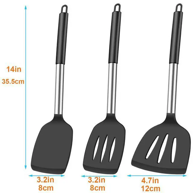 Alt view image 7 of 7 - 3Pcs Silicone Spatula Set Heat Resistant Spatulas for Nonstick Cookware Fish Turner Plastic Spatulas Rubber Wok Spatula, Long Large Spatula Silicone Cooking Use Kitchen Utensils Set