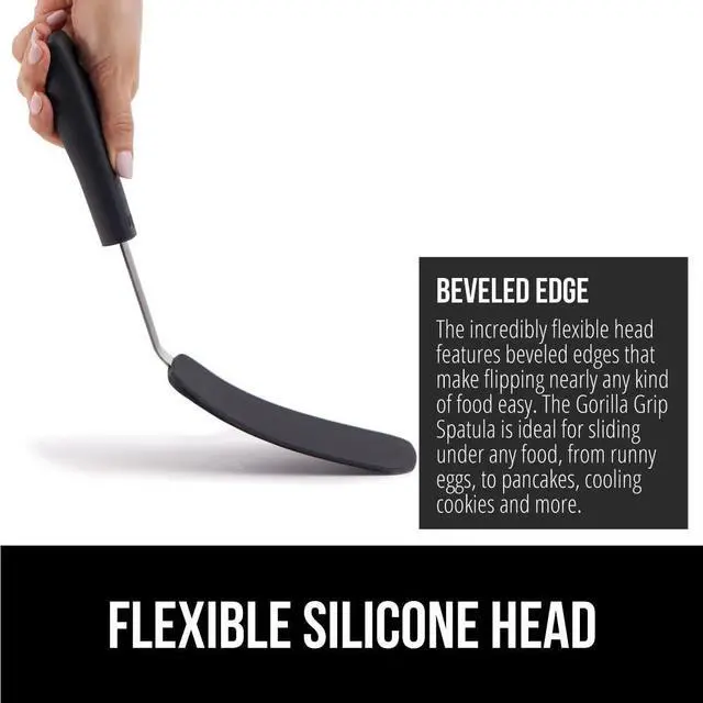 Alt view image 4 of 7 - Free Silicone Spatula for Non Stick Frying Pan, Heat Resistant Flexible Head, Patented Soft Comfortable Handle, Non-Scratch Kitchen Turner, Flip Burgers, Pancakes, 11.6 in, Black