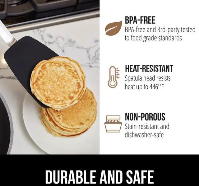 Alt view image 5 of 7 - Free Silicone Spatula for Non Stick Frying Pan, Heat Resistant Flexible Head, Patented Soft Comfortable Handle, Non-Scratch Kitchen Turner, Flip Burgers, Pancakes, 11.6 in, Black