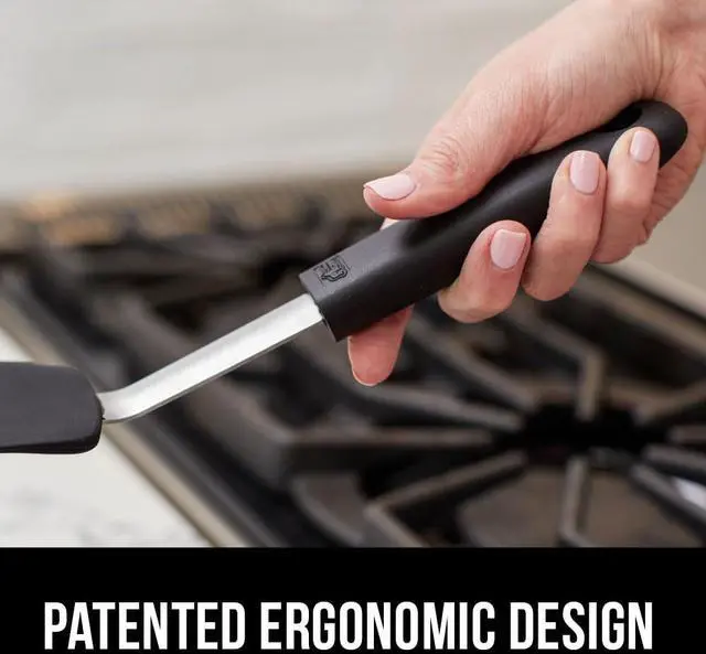 Alt view image 6 of 7 - Free Silicone Spatula for Non Stick Frying Pan, Heat Resistant Flexible Head, Patented Soft Comfortable Handle, Non-Scratch Kitchen Turner, Flip Burgers, Pancakes, 11.6 in, Black