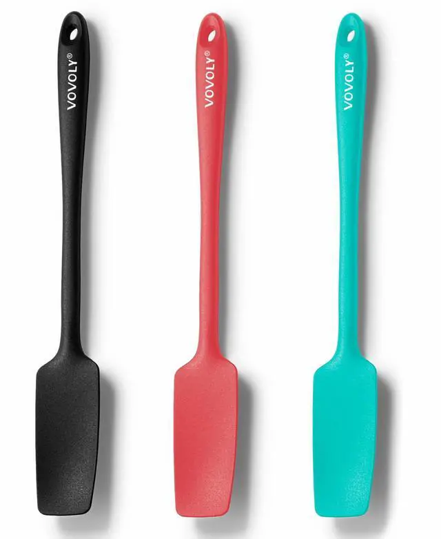Main image of Silicone Jar Spatulas, Long Handle Jar Spatulas, 600ºF Heat Resistant Small Spatula, Seamless Design, Stainless Steel Core, BPA Free Spoonula (3, Mixed)