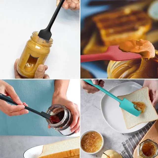 Alt view image 7 of 7 - Silicone Jar Spatulas, Long Handle Jar Spatulas, 600ºF Heat Resistant Small Spatula, Seamless Design, Stainless Steel Core, BPA Free Spoonula (3, Mixed)