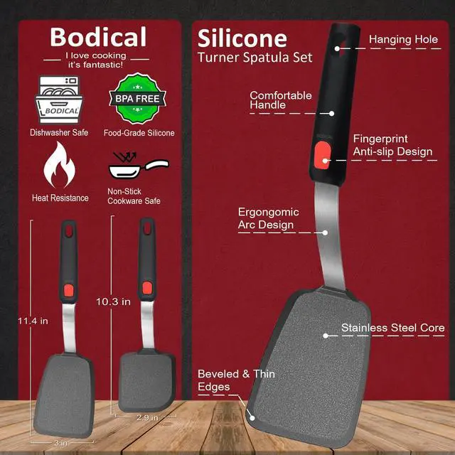Alt view image 2 of 7 - 2 Pack Silicone Spatula Turner, 600°F Heat Resistant Kitchen Spatula Set for Nonstick Cookware, Cooking Utensil Set for Egg Pancake Flipper/Heat Resistant Silicone Grip
