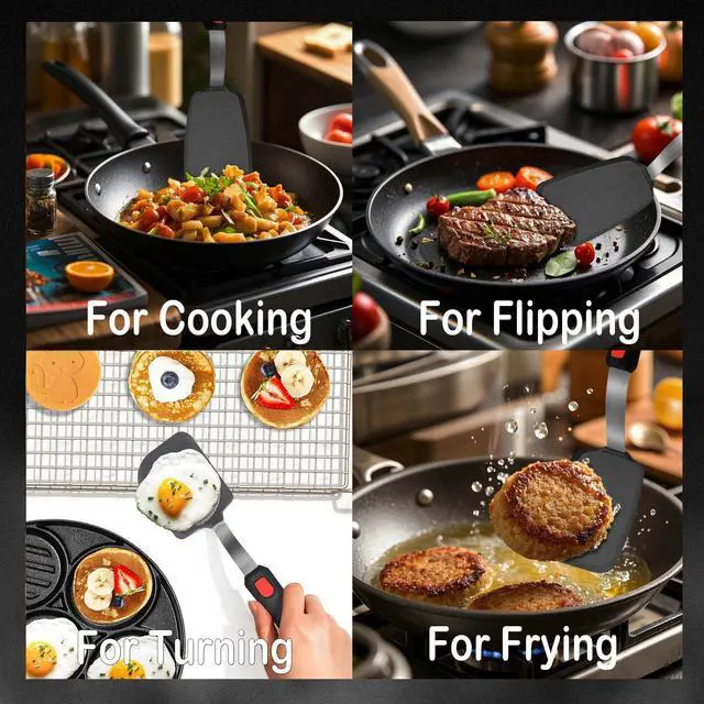 Alt view image 4 of 7 - 2 Pack Silicone Spatula Turner, 600°F Heat Resistant Kitchen Spatula Set for Nonstick Cookware, Cooking Utensil Set for Egg Pancake Flipper/Heat Resistant Silicone Grip