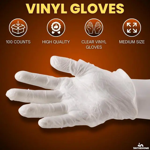 Alt view image 2 of 7 - Vinyl Gloves, Plastic Disposable Gloves for Food Handling/Cleaning, Powder & Latex Free, Single Use, Clear, Medium, 100 Pack
