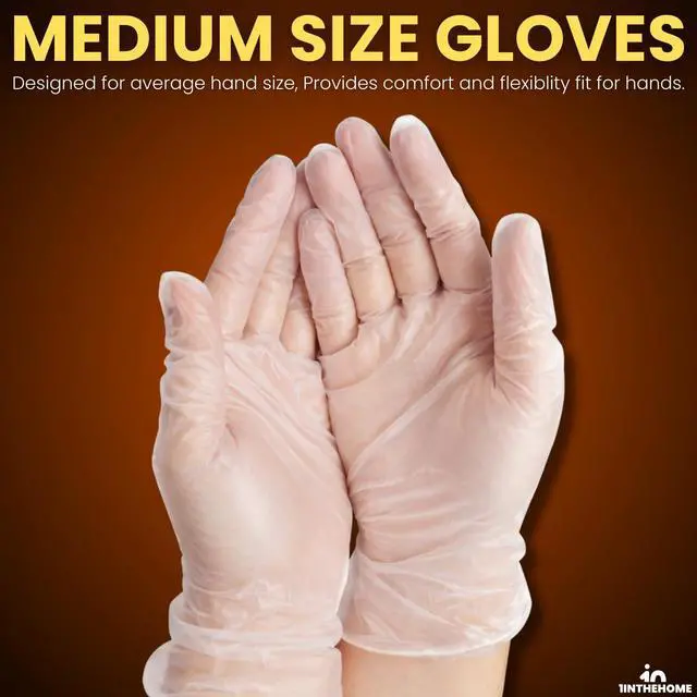 Alt view image 4 of 7 - Vinyl Gloves, Plastic Disposable Gloves for Food Handling/Cleaning, Powder & Latex Free, Single Use, Clear, Medium, 100 Pack