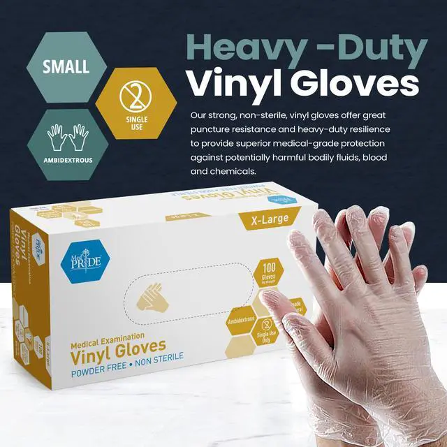 Alt view image 2 of 7 - Disposable Medical Grade Vinyl Exam Gloves, Latex & Powder Free, Ultra-Strong, for Healthcare & Food Handling (X-Large (Pack of 100) 100 Clear)