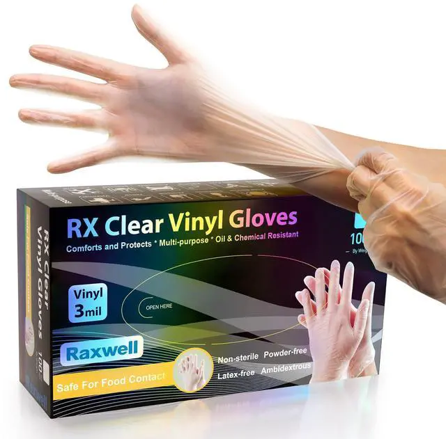 Main image of Clear Vinyl Disposable Gloves - Tear-Resistant Food Grade Gloves - Latex Free Powder-Free Comfort - Cleaning & Medical Use - 100 Count, Medium