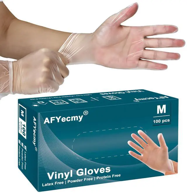 Main image of Clear Vinyl Gloves, Powder-Free & Latex-Free, Disposable Cleaning Gloves, 5 Mil, 100 Count, Medium