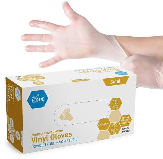 Main image of Medical Vinyl Examination Gloves (Small, 100-Count) Latex & Rubber Free, Ultra-Strong, Clear Disposable Powder-Free Gloves for Healthcare & Food Handling Use