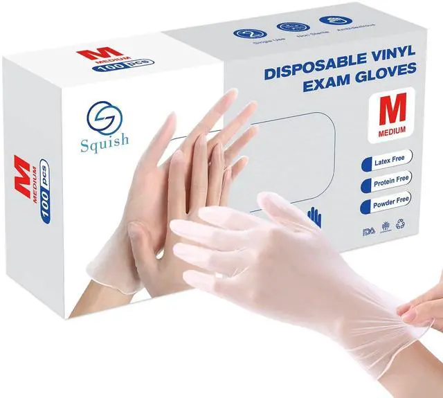 Main image of Disposable Gloves, 100 Count 4 mil Clear Vinyl Gloves Latex Free Powder-Free Health Glove Cleaning Rubber Glove for Kitchen Cooking Cleaning Food Handling, Medium