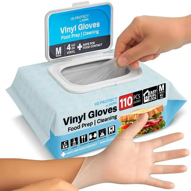 Main image of 110 Pack Vinyl Gloves Clear Disposable Latex - BPA & Powder-Free Food Grade Gloves for Cooking Cleaning Food Prep Catering BBQ Baking & Restaurant Use - (Medium)