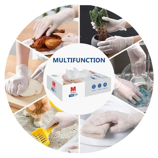 Alt view image 6 of 7 - Disposable Gloves, 100 Count 4 mil Clear Vinyl Gloves Latex Free Powder-Free Health Glove Cleaning Rubber Glove for Kitchen Cooking Cleaning Food Handling, Medium
