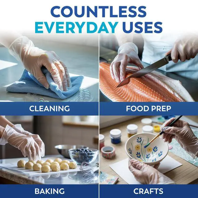 Alt view image 4 of 7 - 110 Pack Vinyl Gloves Clear Disposable Latex - BPA & Powder-Free Food Grade Gloves for Cooking Cleaning Food Prep Catering BBQ Baking & Restaurant Use - (Medium)