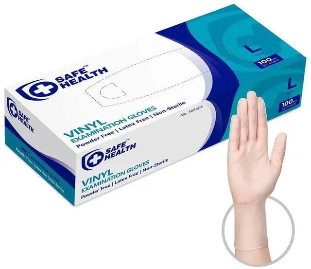 Main image of Vinyl Exam Disposable Gloves, Latex Free, Powder Free, Clear, Box of 100, Large, 3.5 mil, Medical Grade, Nursing, Office, Kitchen, Pet Care, Cleaning, Housework, Food Service