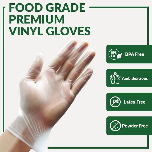 Alt view image 2 of 6 - Disposable Heavy Duty Vinyl Gloves Latex Free Powder Free, BPA Free Food Safe Grade Disposable Glove, Large L, 100 Count