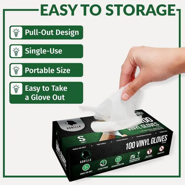 Alt view image 4 of 6 - Disposable Heavy Duty Vinyl Gloves Latex Free Powder Free, BPA Free Food Safe Grade Disposable Glove, Large L, 100 Count