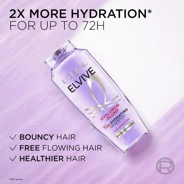 Alt view image 7 of 7 - Elvive Hyaluron Plump Hydrating Shampoo for Dehydrated, Dry Hair Infused with Hyaluronic Acid Care Complex, Paraben-Free, 12.6 Fl Oz