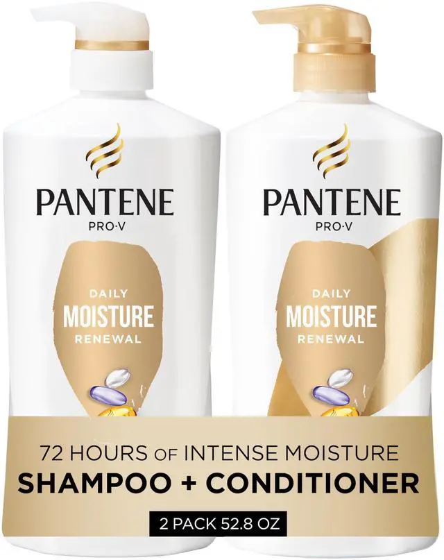 Main image of Shampoo & Conditioner Set, Daily Moisture Renewal - Pro-V Nutrients for Dry, Color-Treated, Straight to Curly Hair, 72-Hour Hydration & Softness, 52.8 Oz Total + Miracle Rescue Shot (0.5 Oz)