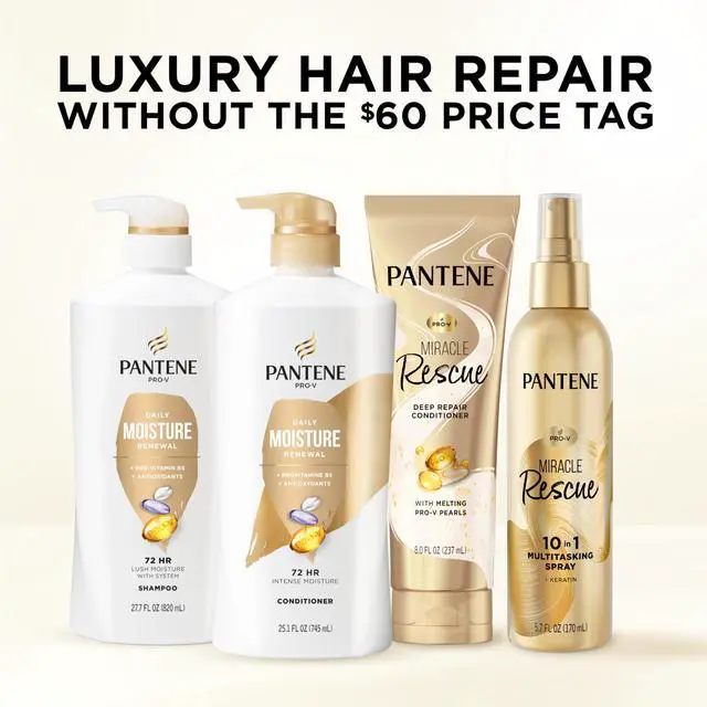 Alt view image 7 of 7 - Shampoo & Conditioner Set, Daily Moisture Renewal - Pro-V Nutrients for Dry, Color-Treated, Straight to Curly Hair, 72-Hour Hydration & Softness, 52.8 Oz Total + Miracle Rescue Shot (0.5 Oz)