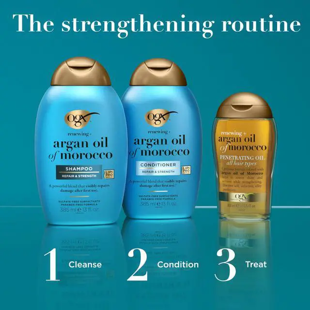 Alt view image 5 of 7 - Renewing + Argan Oil of Morocco Shampoo, Damage Repair Shampoo & Argan Oil to Help Strengthen & Repair Dry, Damaged Hair, Paraben-Free, Sulfate-Free Surfactants, 25.4 fl. oz