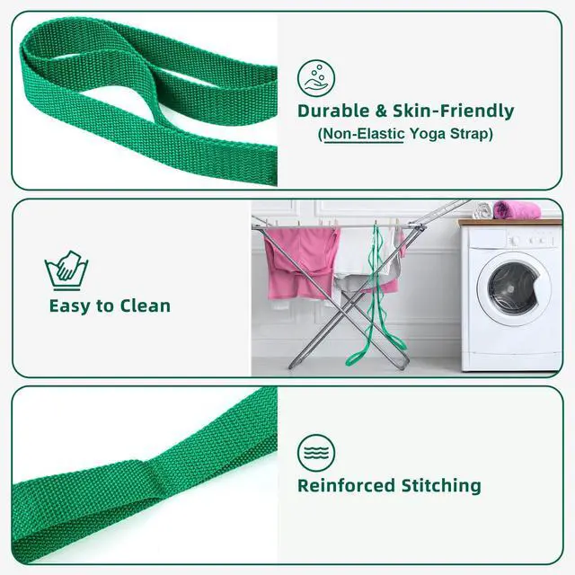 Alt view image 2 of 6 - Stretching Strap Yoga Straps for Physical Therapy, 10 Loops Non-Elastic Stretch Band for Pilates, Flexibility, Exercise and Gymnastics (Green)