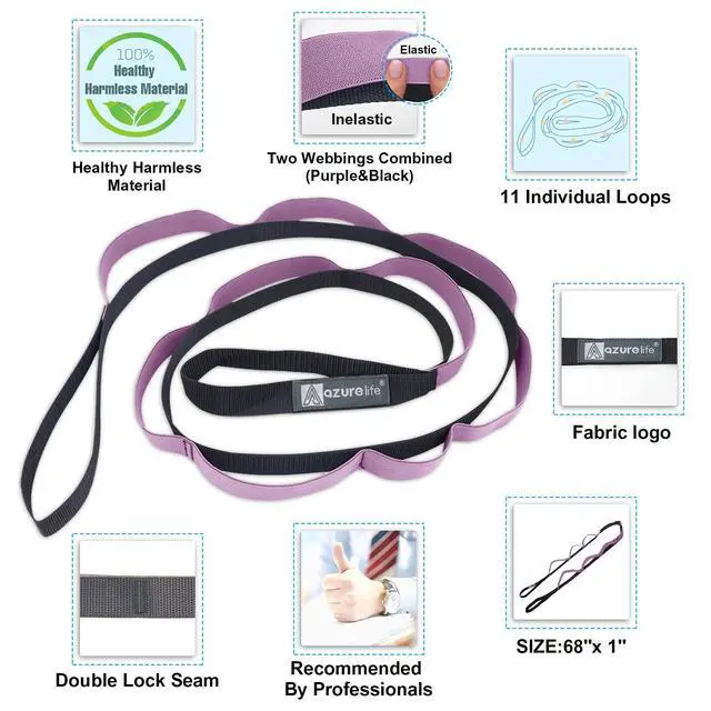 Alt view image 4 of 7 - Half-Elastic Stretch Straps with 11 Loops, Stretching Strap for Physical Therapy, Multi-Loop Yoga Strap Fitness Exercise Strap for Yoga, Pilates, Dance, Flexibility&Exercise