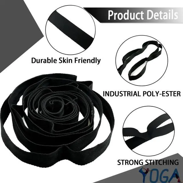Alt view image 4 of 6 - Stretching Strap Yoga Strap with Loops, Stretch Straps for Physical Therapy, Non-Elastic Exercise Strap for Pilates, Dance and Gymnastics with Workout Guide (Black)