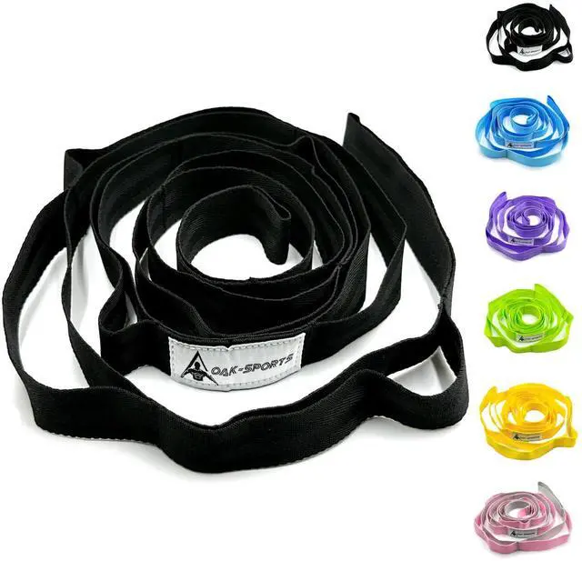 Main image of Stretching Strap Yoga Strap with Loops, Stretch Straps for Physical Therapy, Non-Elastic Exercise Strap for Pilates, Dance and Gymnastics with Workout Guide (Black)