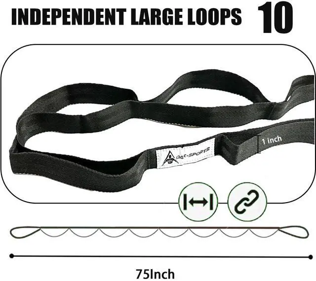 Alt view image 3 of 6 - Stretching Strap Yoga Strap with Loops, Stretch Straps for Physical Therapy, Non-Elastic Exercise Strap for Pilates, Dance and Gymnastics with Workout Guide (Black)